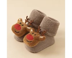 Kerstthema babysokken - Winterthema sokken - Kerstsokken - Rendier - Bruin - Baby Sokken - New born sokken - Kraamcadeau voor Jongen of Meisje - Babyshower Cadeau - Kraammand