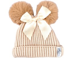 May Mays - Claire Baby Wintermuts - Gebreid Beige Pompoms - 0-2 jaar