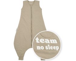 Meyco Baby Slub met Team No Sleep applicatie baby winter slaapoverall jumper - taupe/offwhite - 104cm - 2.0 TOG