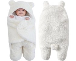 MINIIYOU - Teddy Babyslaapzak - Winter Editie - Wit - Inbakerdoek Baby - Maat 62/68 (3-6 maanden)