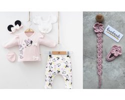 Minnie mouse Daisy - Baby newborn 5-delige kleding set meisjes - Fopspeenkoord en haarclip cadeau - Newborn kleding set - Newborn set - Babykleding - Babyshower cadeau - Kraamcadeau