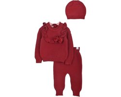 Minora Baby Winter Kledingset- Broek, Trui en Muts voor Jongens en Meisjes- Lange Mouwen Tops en Broek Sweatsuit Outfits Kleding- Bovenkleding en Broeken- Kraamcadeau - Babyshower-Newborn driedelige gestreepte-3/6 Maanden-Rood