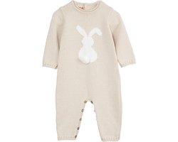 Minora gebreide unisex boxpakje- Baby jongens en meisjes- Maat 80- 9/12 maanden-Newborn overalls winter- Konijn patroon romper- Baby kleding jongens-Beige