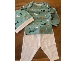 Newborn-Baby Kleding Meisje-Baby Kleding Jongens-Baby Cadeau-Unisex-Baby Mutsje-Kraamcadeau-Babyshower-Cadeau Setje 3/delig "DINO" - 2-6Maanden