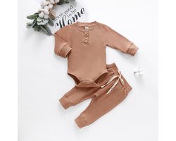 Newborn Kleding - Baby Kleding Meisje - Baby Kleding Jongens - Babykleertjes Set 2/delig 0-3 Maanden -Coffee