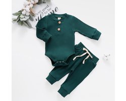 Newborn Kleding - Baby Kleding Meisje - Baby Kleding Jongens - Babykleertjes Set 2/delig 0-3 Maanden -Donker Groen