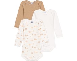 Petit Bateau Set van 3 katoenen babybody's met lange mouw en kuikentjesprint Unisex Rompertje - Maat 80