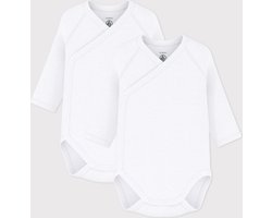 Petit Bateau Setje met 2 effen katoenen rompertjes met lange mouw voor baby's Unisex Rompertje - Wit