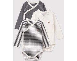 Petit Bateau Trio van babyrompertjes met lange mouwen Unisex Rompertje - Wit;Blauw