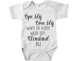 Rompertje aankondiging zwangerschap voor opa en oma - opa blij oma blij want er komt weer een nieuw kleinkind bij - jullie worden opa en oma - Maat 56