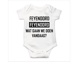 Soft Touch Rompertje met Tekst - Feyenoord wat gaan we doen vandaag? - Zwarte tekst | Baby rompertje met leuke tekst | | kraamcadeau | 0 tot 3 maanden | GRATIS verzending