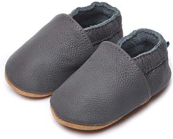 Steppies Babyslofjes Leer - Donkergrijs - Maat 20-21 (12-18 maanden, 13 cm) - met Suède Zool