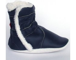 Aapie leren babyslofjes Winterboot Marine - laarsjes - gevoerd - antislip - blauw - maat L