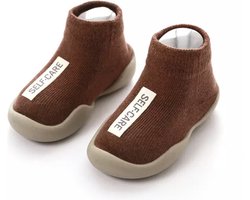 Anti-slip schoenen voor kinderen -Sloffen van Baby-Slofje - Herfst - Winter- Mokka Bruin maat 18/19