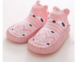 Antislip Baby schoentjes - Sokschoenen - Babyschoenen - Baby Slofjes - 6 tot 12 Maanden - Voetlengte 11-12 cm - Roze/Wit