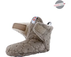 Antislip babyslofjes - Klittenband - Fleece - 6-12 maanden - Bruin