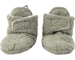 Antislip babyslofjes - Klittenband - Fleece - 6-12 maanden - Groen