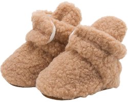 Baby Jongens Meisjes Eerste Loopschoenen Coral Fleece Warme Winter Sneeuwlaarzen voor Pasgeborenen Wieg Schoenen 0-6 Maandenï - Babyslofjes - warme slofjes voor je baby - (12 cm) - schoenmaat 18-19 - bruin