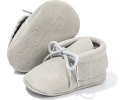 Baby Schoenen - Pasgeboren Babyschoenen - Zachte zool - Meisjes/Jongens - Eerste Baby Schoentjes - 0-6 maanden - Maat 18,19 - Baby slofjes 11,5cm - Grijs