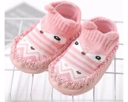 Baby Schoentjes - Baby slofjes - Loopsokjes - Zachte bodem - Anti Slip - Katoen - Roze - 11 cm