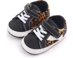 Baby schoentjes - babysneakers van Completebabyuitzet - klittenband met veter - Schoenmaat 19-20 – 6-12 maanden (12cm) - zwart, luipaardprint