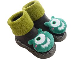 Baby Slofjes Monstertje - 6-12 maanden - anti-slip - gevoerd - jongens en meisjes - grappige sloffen - cadeautip