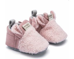 Babyslofjes - Antislip – Fleece voering - Slofjes voor je baby, dreumes voor jongens en meisjes – 6-12 Maanden (12cm) - Roze