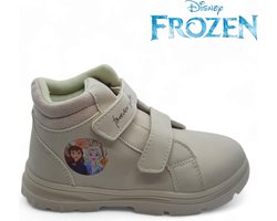 Disney - "Frozen" boots met dubbele velcro/klittenbandsluiting - maat 27 - hoogsluitende schoenen voor kinderen Elsa & Anna - halfhoog "Forever Sisters" wandelschoenen - beige bottines voor meisjes - hoge sneakers imitatieleer - laarsjes