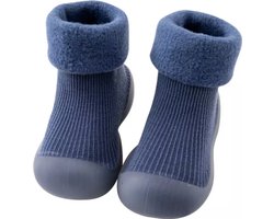 Fleece anti-slip babyschoentjes - Sok sloffen - Eerste loopschoentjes van Baby-Slofje - Effen blauw maat 22/23