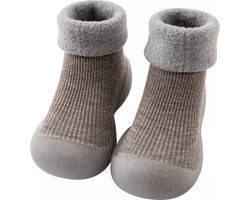 Fleece Anti-slip babyschoentjes - Sok sloffen - Eerste loopschoentjes van Baby-Slofje - Effen donkergrijs - maat 18/19