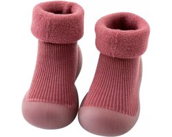 Fleece anti-slip babyschoentjes - Sok Sloffen - Eerste loopschoentjes van Baby-Slofje - Effen donkerrood - Maat 18/19