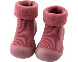 Fleece anti-slip babyschoentjes - Sok Sloffen - Eerste loopschoentjes van Baby-Slofje - Effen donkerrood - Maat 24/25