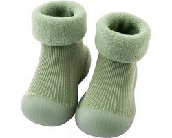 Fleece Anti-slip schoentjes - Sok sloffen - Eerste loopschoentjes van Baby-Slofje - Effen groen - maat 20/21