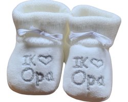 Kraamcadeau  - Newborn Slofjes - I love Opa - Wit -  0-6 maanden - Eerste baby schoentjes