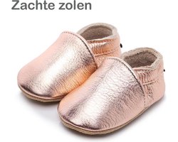 Leren Baby Slofjes - Rosé - 12 tot 18 maanden - Leer - Babyschoenen - Meisje - Kraamkado - Babyshower - Babysloffen