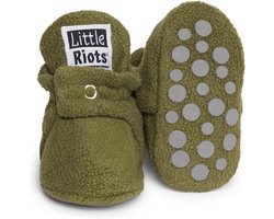 Little Riots - babyslofjes - antislip - fleece stepper - olijf groen - slofjes voor je baby, dreumes en peuter voor jongens en meisjes - 12-18 Maanden (13cm) - schoenmaat 20-21