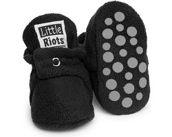 Little Riots - babyslofjes - antislip - fleece stepper - zwart - slofjes voor je baby, dreumes en peuter voor jongens en meisjes - 18-24 Maanden (14cm) - schoenmaat 22-23