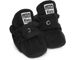 Little Riots - babyslofjes - fleece original - zwart - slofjes voor je baby, dreumes en peuter voor jongens en meisjes - 0-3 Maanden (9cm) - schoenmaat 13-15