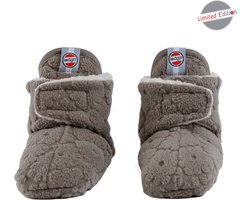 Lodger - Antislip babyslofjes - Klittenband - Fleece - 6-12 maanden - Bruin