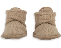 Lodger - Teddy slofjes baby - Beige - 3-6 maanden - Teddy fleece - Klittenband