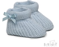 Soft Touch Babyslofjes Gebreid Met Strikje (Zijkant) New Born 0-3 Maanden Blauw