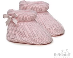 Soft Touch Babyslofjes Gebreid Met Strikje (Zijkant) New Born 0-3 Maanden Roze