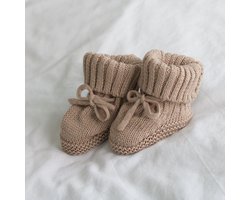 Steppies Babyslofjes Gebreid - Lichtbruin - Maat 15-16 (0-3 maanden, 10 cm) - Slofjes voor jongens en meisjes