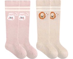 2 Paar Beige/Roze Katoenen Kniekousen voor Baby's (0-3 Jaar) - Ultiem Comfort & Stijlvol Ontwerp voor de Kleintjes