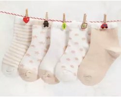 5 paar New born Baby sokken - Set Babysokjes - 0-6 maanden - Beige Babysokken - Multipack - Kraamcadeau voor Jongen of Meisje - Babyshower Cadeau - Kraammand