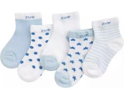 5 paar New born Baby sokken - Set Babysokjes - 0-6 maanden - Blauwe Babysokken - Multipack - Kraamcadeau voor Jongen of Meisje - Babyshower Cadeau - Kraammand