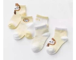 5 paar New born Baby sokken - set babysokjes - 0-6 maanden - Gele Babysokken - Leeuw - Leeuwtje - Multipack - Dierensokken - Kraamcadeau voor Jongen of Meisje - Babyshower Cadeau - Kraammand