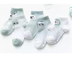 5 paar New born Baby sokken - Set Babysokjes - 0-6 maanden - Grijs-Groene Babysokken - multipack - Dierensokken - Beestenboel - Baby Sokken - New born sokken - Kraamcadeau voor Jongen of Meisje - Babyshower Cadeau - Kraammand