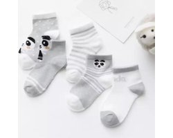 5 paar New born Baby sokken - set babysokjes - 0-6 maanden - Grijze Babysokken - Panda sokken - Pandabeer - Pandaberen - Multipack - Dierensokken - Kraamcadeau voor Jongen of Meisje - Babyshower Cadeau - Kraammand