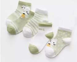 5 paar New born Baby sokken - set babysokjes - 0-6 maanden - Groene Babysokken - Konijn - Multipack - Dierensokken - Kraamcadeau voor Jongen of Meisje - Babyshower Cadeau - Kraammand